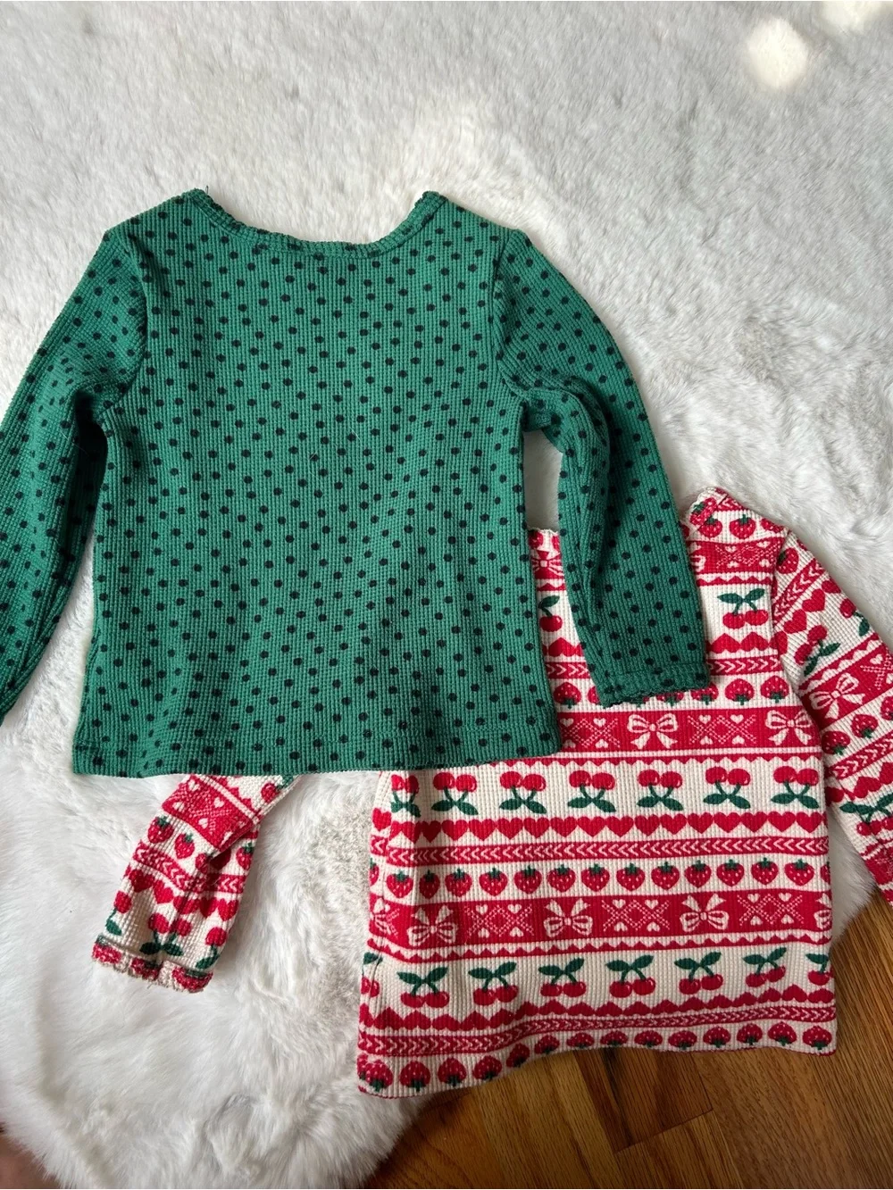 Old Navy Polka Dot & Cherry Bow Print Waffle Knit Lattice Trim Tops 12-18 MOS